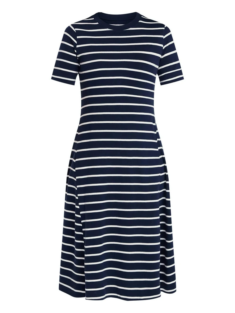 Time and Tru Women's Seamed Cotton Midi Dress, Sizes XS-XXXL | Walmart (US)