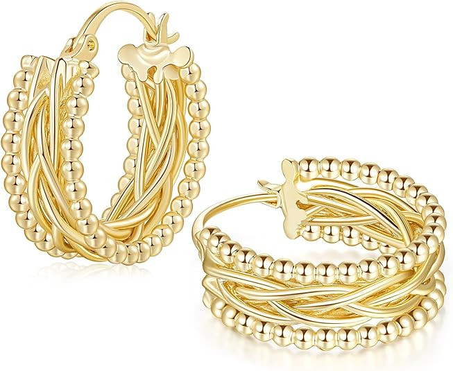 Hoop Earring 14k Gold Earrings for Women Twisted Chunky Hoop Earrings Thick Gold Hoops Unique Gol... | Amazon (US)
