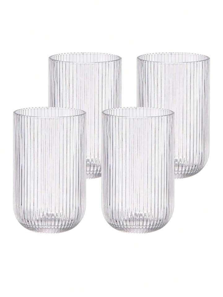 Jogo de 4 copos de vidro canelado frisado 435ml Transparente | SHEIN