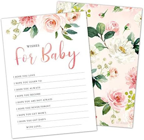 50 Floral Wishes for Baby Cards by Hat Acrobat | Blush Pink Well Wishes and Advice Cards | It's a Gi | Amazon (US)