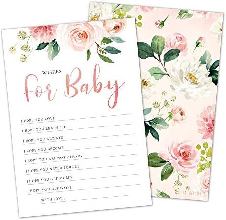 50 Floral Wishes for Baby Cards by Hat Acrobat | Blush Pink Well Wishes and Advice Cards | It's a Gi | Amazon (US)