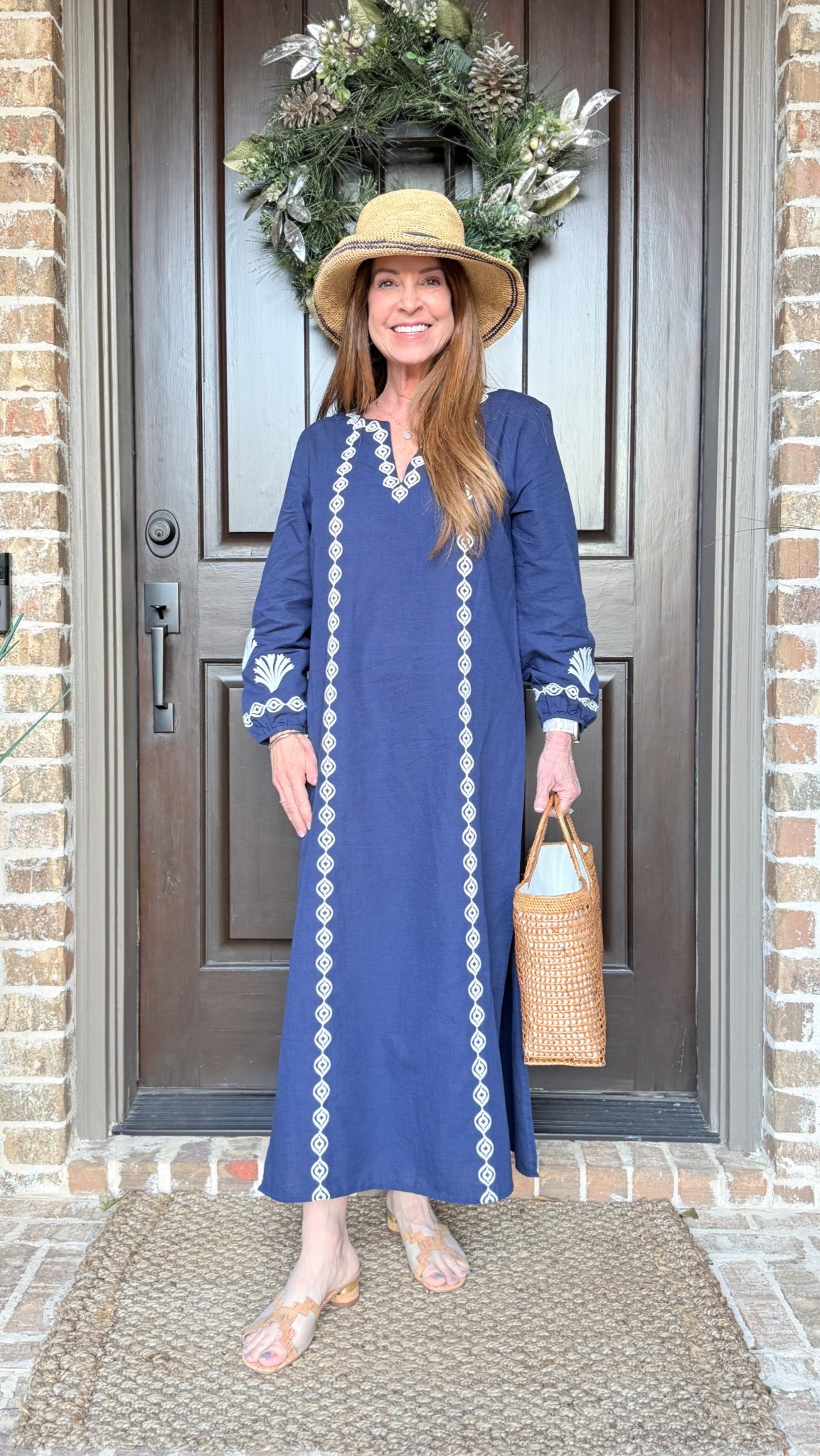 A beautiful navy linen dress with while embroidered details to wear poolside at the resort on Spring Break or any beack trip. Midi length on most , but longer on me at 5’1” petite.

#LTKOver40 #LTKTravel #LTKPetite