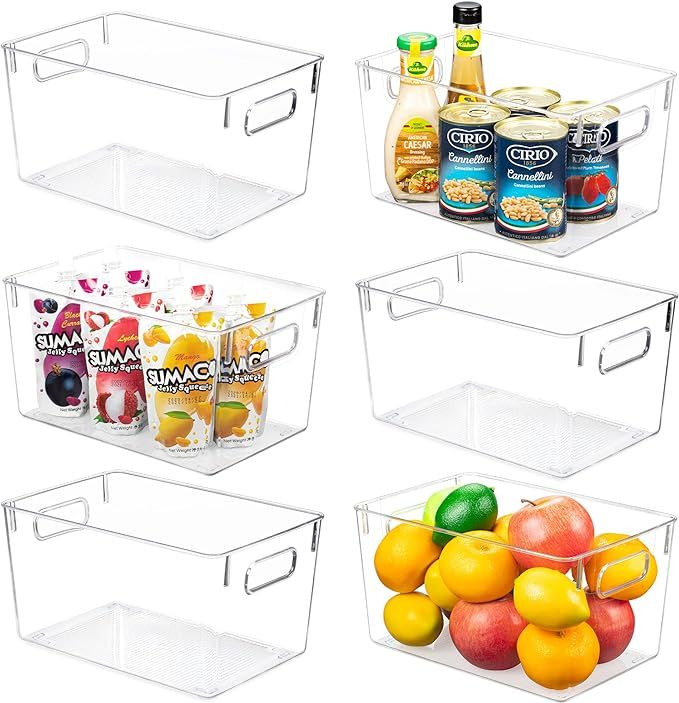 Amazon.com: YIHONG Clear Pantry Storage Organizer Bins, 6 Pack Plastic Food Storage Bins with Han... | Amazon (US)