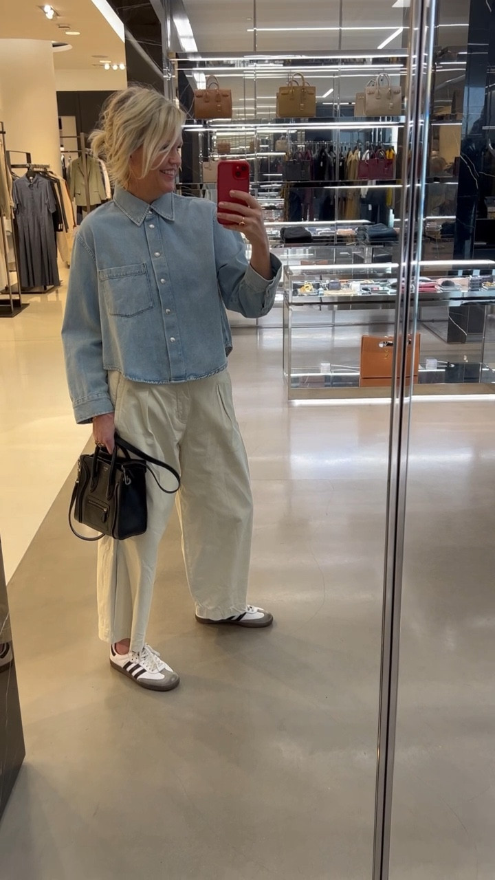 All buttoned up for a three client day :) Shirt is Agolde and so cute and cropped and “swingy” in back.  I am wearing a Medium.  Pants are Rag and Bone and I am wearing a size 6 - finally found a pair of khaki pants I love! I am 5’5” and they are cropped 

#LTKVideo #LTKStyleTip
