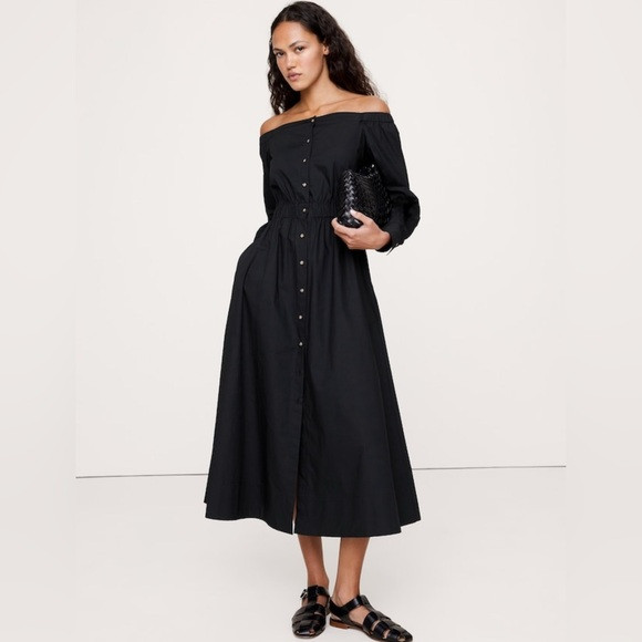 NWT Banana Republic Cotton Pop Off Shoulder Black Shirt Dress Sz S (#771887) | Poshmark