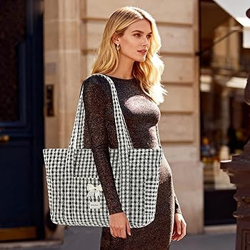 Molly Moon Quilted Tote Bag for Women, Quilted Floral Gingham Tote Bags with Zipper, Cute Bow Sho... | Amazon (US)