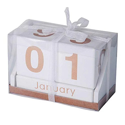 Decorative Desk Calendar - Wooden Block Perpetual Month and Days Calendar (White with Gold Letter... | Walmart (US)
