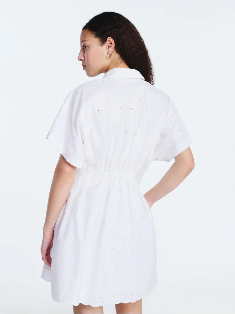 Free Assembly Women's and Women's Plus Cotton Eyelet Corset Mini Shirtdress, Sizes XS-4X | Walmart (US)