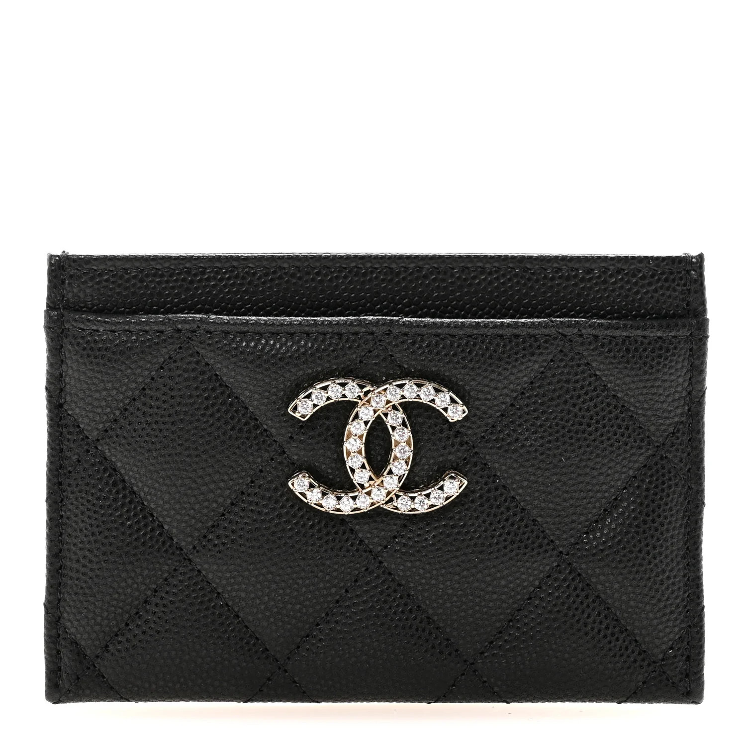 Caviar Quilted Crystal Card Holder Black | FASHIONPHILE (US)