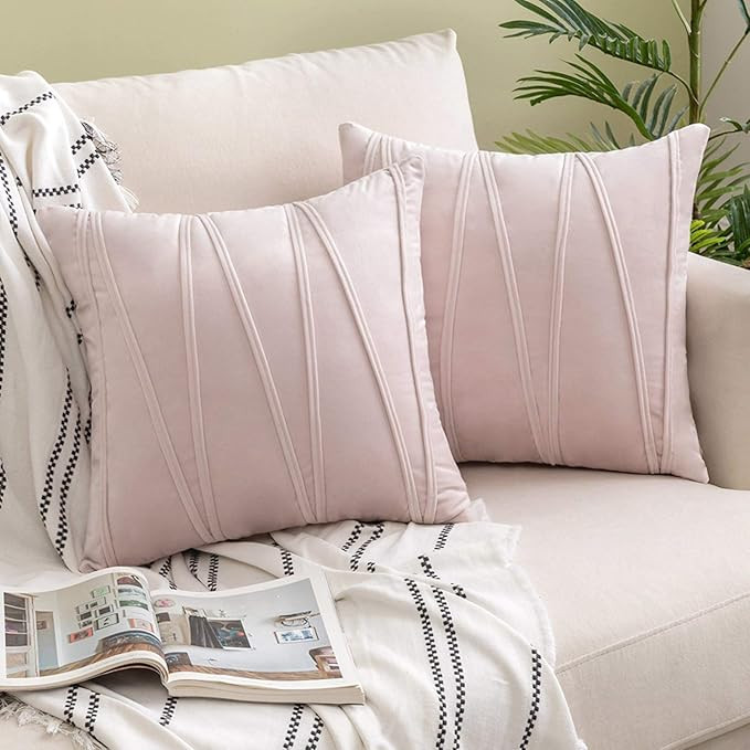 Woaboy Decorative Striped Velvet Throw Pillow Covers Soft Solid Cushion Covers Square Pillowcases... | Amazon (US)