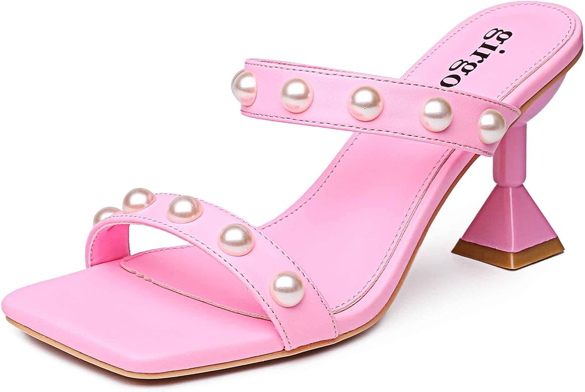 girgod Women's Pearl Square Heels Sandals Heeled Mules Open Toe Slip On Dress Sexy Backless Stile... | Amazon (CA)
