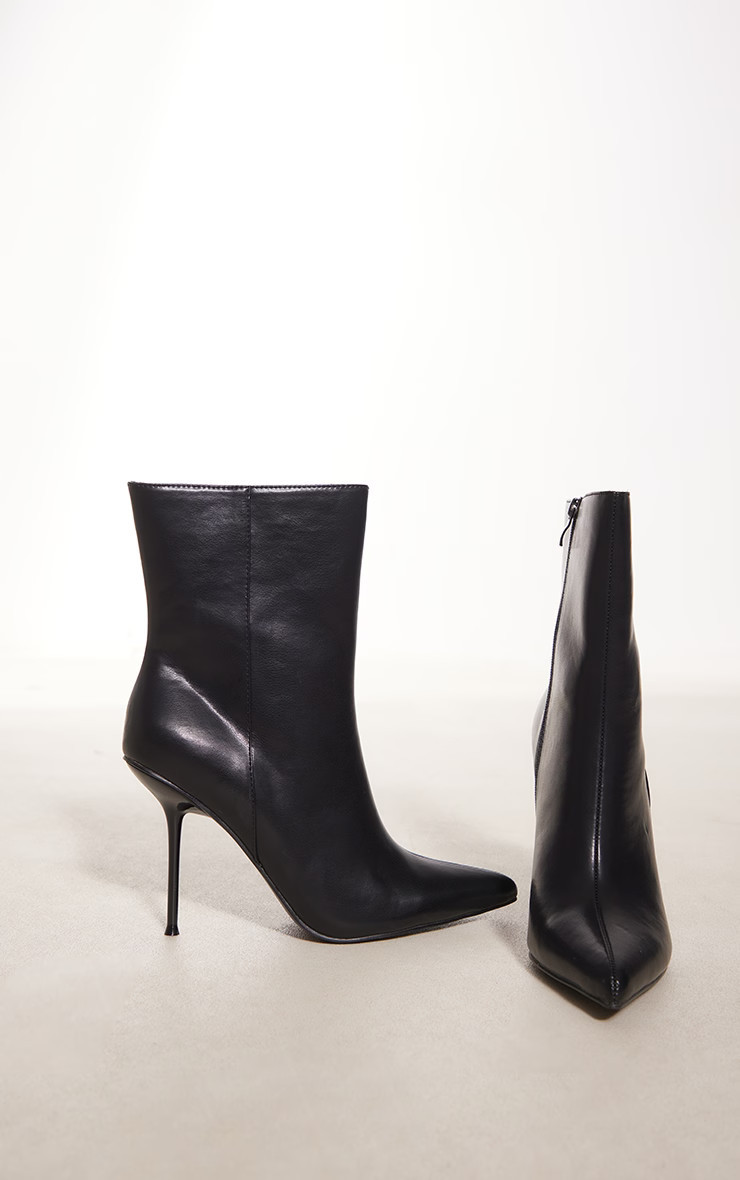 Black Pu Point Toe Mid Heeled Ankle Boots | Pretty Little Thing (Australia & New Zealand)