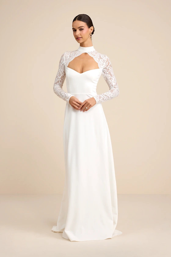 Keeley Lace Mock Neck Long Sleeve Maxi Dress | Lulus