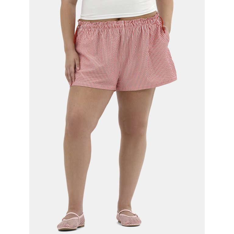 No Boundaries Striped Seersucker Bungee Shorts, 2" Inseam, Women's and Women's Plus | Walmart (US)
