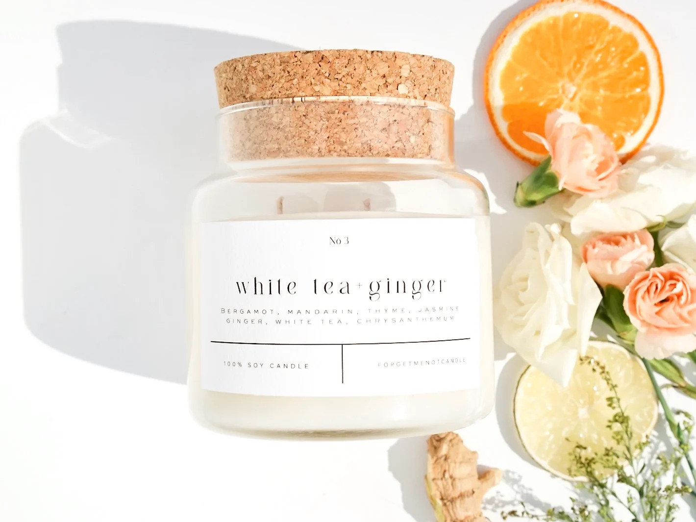 white tea + ginger 22 oz glass candle | Forget Me Not Candle