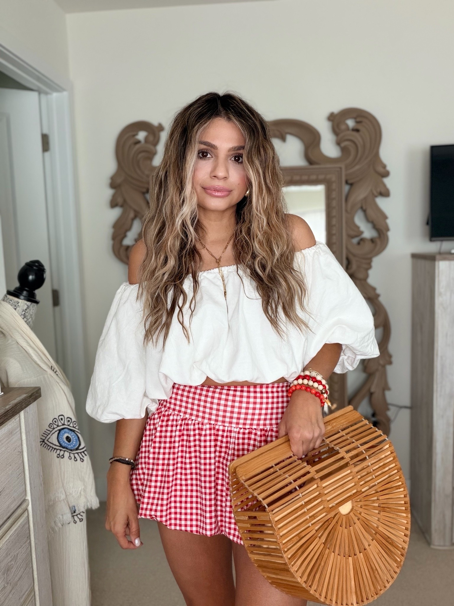 Checkered skorts are my favorite 
Paired with my favorite off the shoulder top and red sandles

#LTKgrwm #LTKootd #LTKdayinmylife