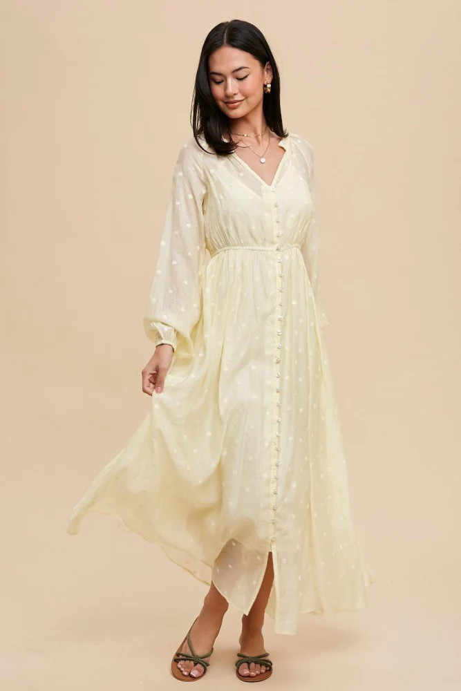 Yellow Embroidered Button Down Maxi Dress | PinkBlush Maternity