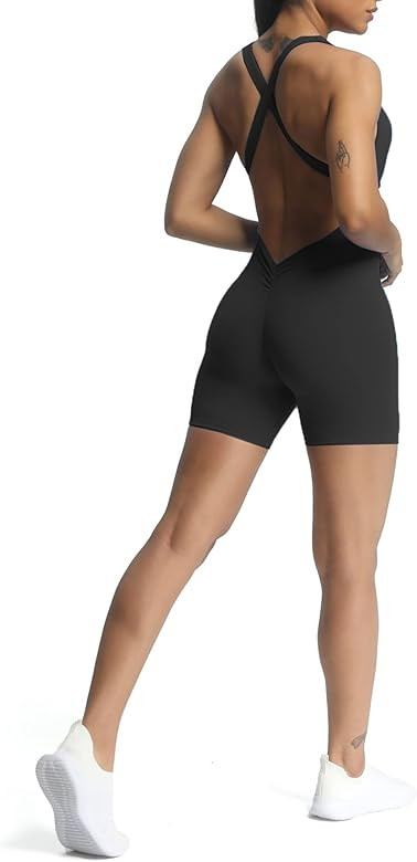 Aoxjox Workout Rompers for Women Brooke Tummy Control Cross Back One Piece Scrunch Gym Yoga Sports B | Amazon (US)