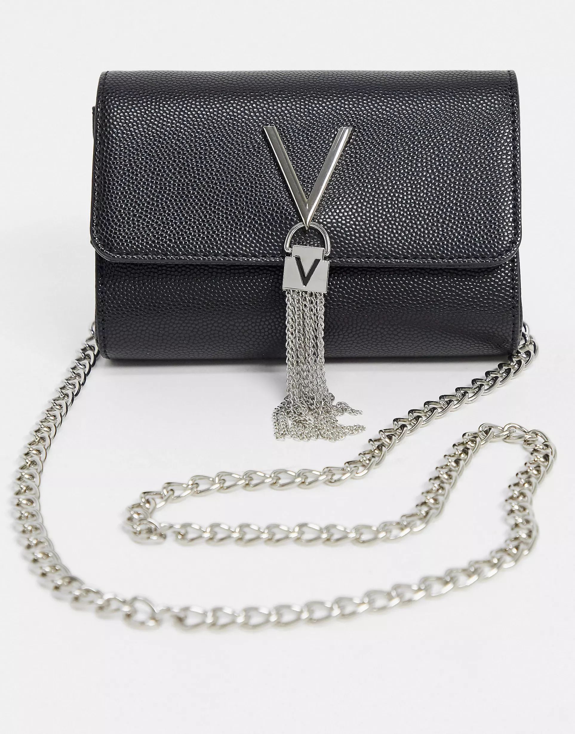 Valentino Bags Divina foldover tassel detail cross body bag in black | ASOS (Global)