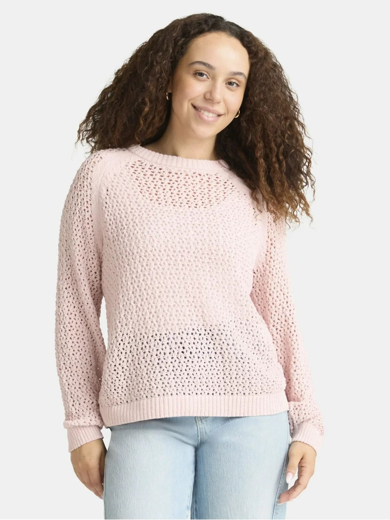 Time and Tru Women's Open Work Sweater with Long Sleeves, Sizes XS-XXXL | Walmart (US)