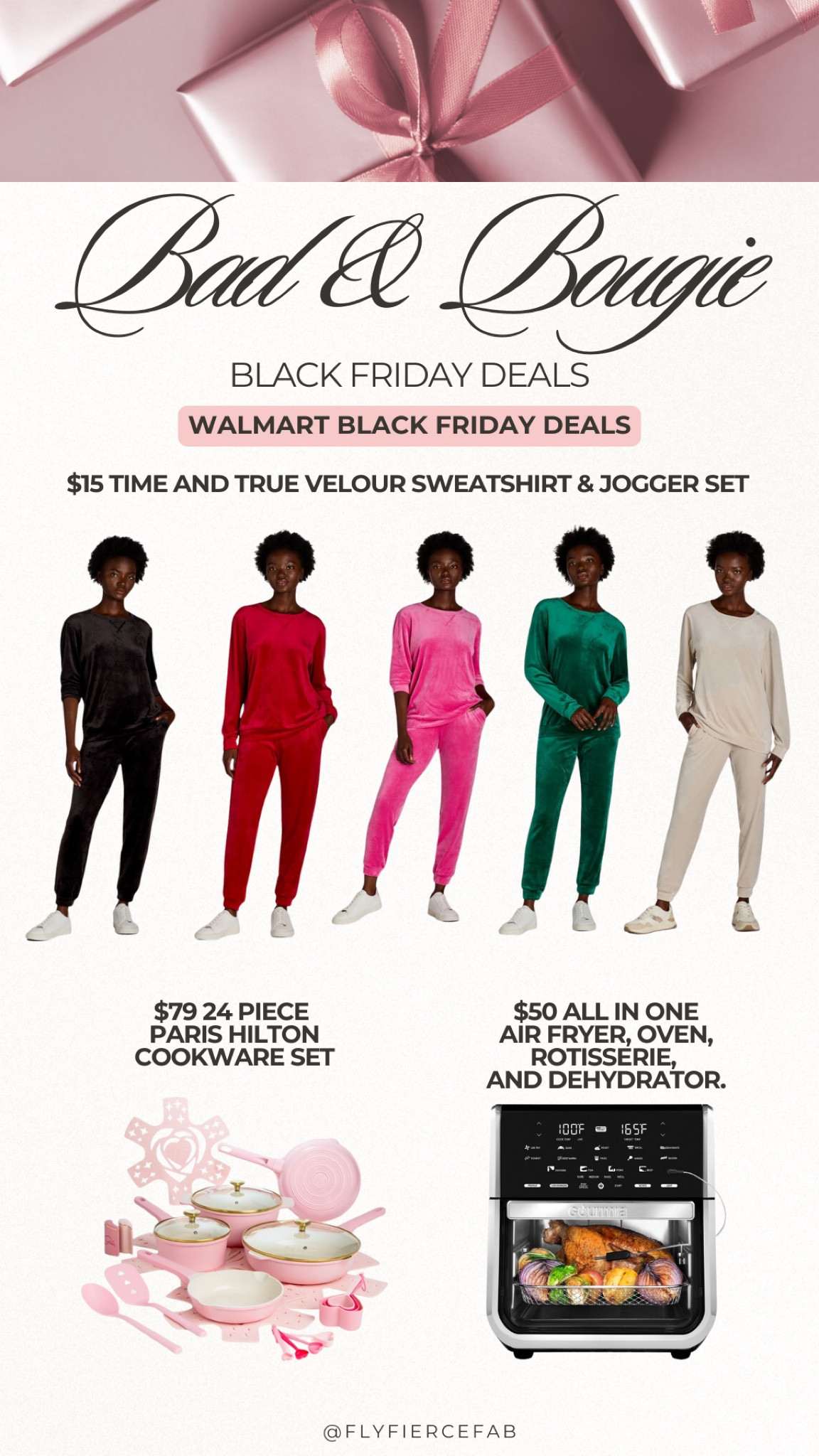 Walmart has some great black friday deals this year! This $15 velour sweatshirt & joggers set is at the top of my wishlist 🛍️✨. It comes in a bunch of different colors & it’d be a great casual holiday outfit for errands or watching holiday movies.

I also really like this pink Paris Hilton cookware set, and the all in one rotisserie, oven, dehydrator & air fryer 👀. Either of those would be great gift ideas for someone who loves to cook! 👩🏾‍🍳 🥘💖

#LTKHoliday #LTKCyberWeek #LTKGiftGuide