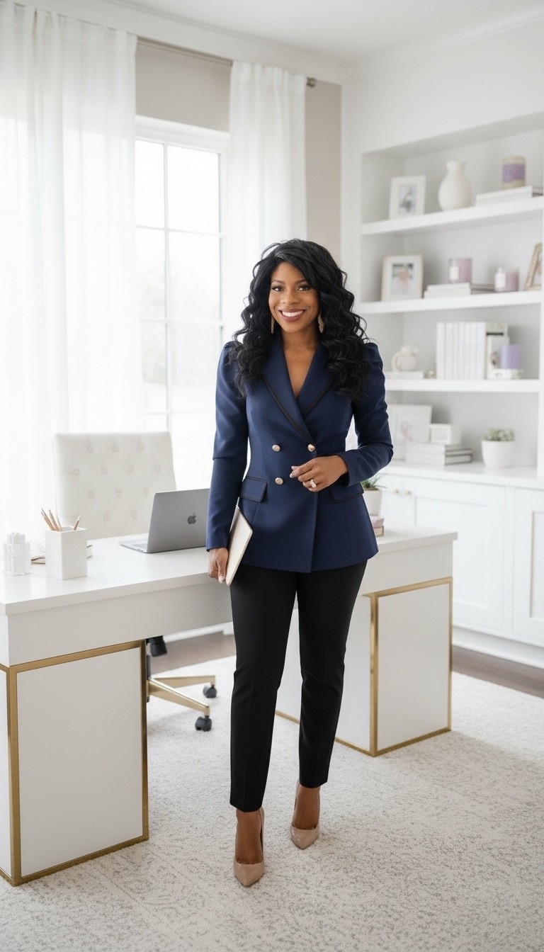 Blue blazer magic for my midlife boss queens. 💙✨ 

Effortless, tailored, and powerful — this look is my go-to for meetings, mentoring, and making moves. 

#BossLadyStyle #FashionOver50 #ChicWorkwear #NavyBlazer #ElegantStyle #LTKFashion #MidlifeStyle 

Comment SHOP below to receive a DM with the link to this post on my LTK ⬇ 
https://liketk.it/5ACto 
#ltkgrwm #ltkootd #ltkover40