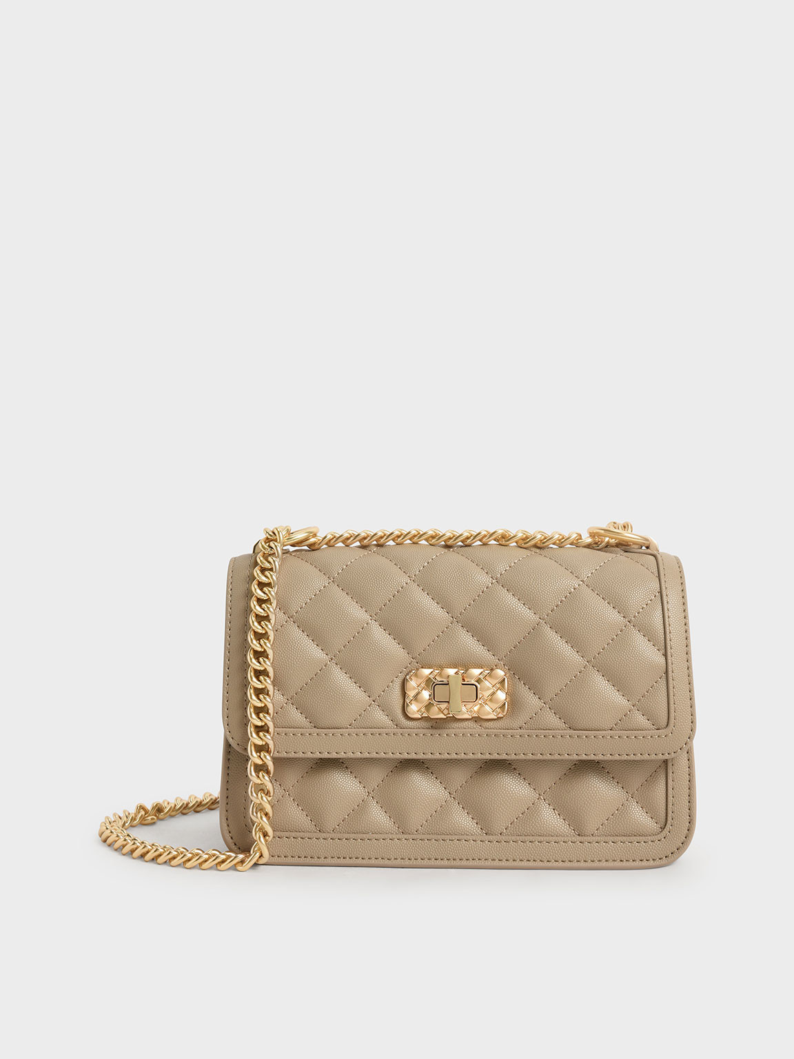 Sand Micaela Quilted Chain Bag | CHARLES &amp; KEITH | Charles & Keith US