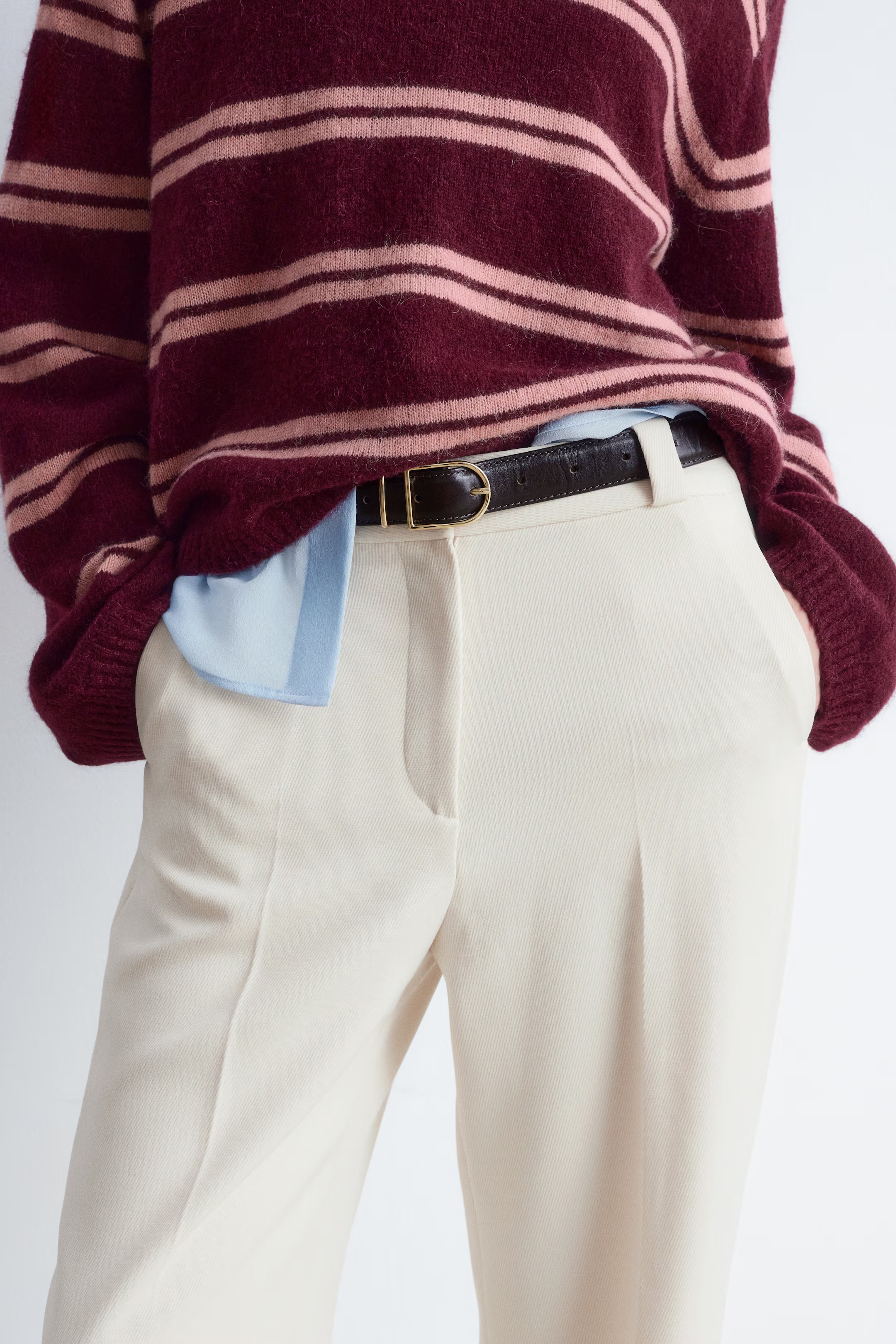 Wide Press-Crease Trousers - Cream - Ladies | H&M GB | H&M (UK, MY, IN, SG, PH, TW, HK)