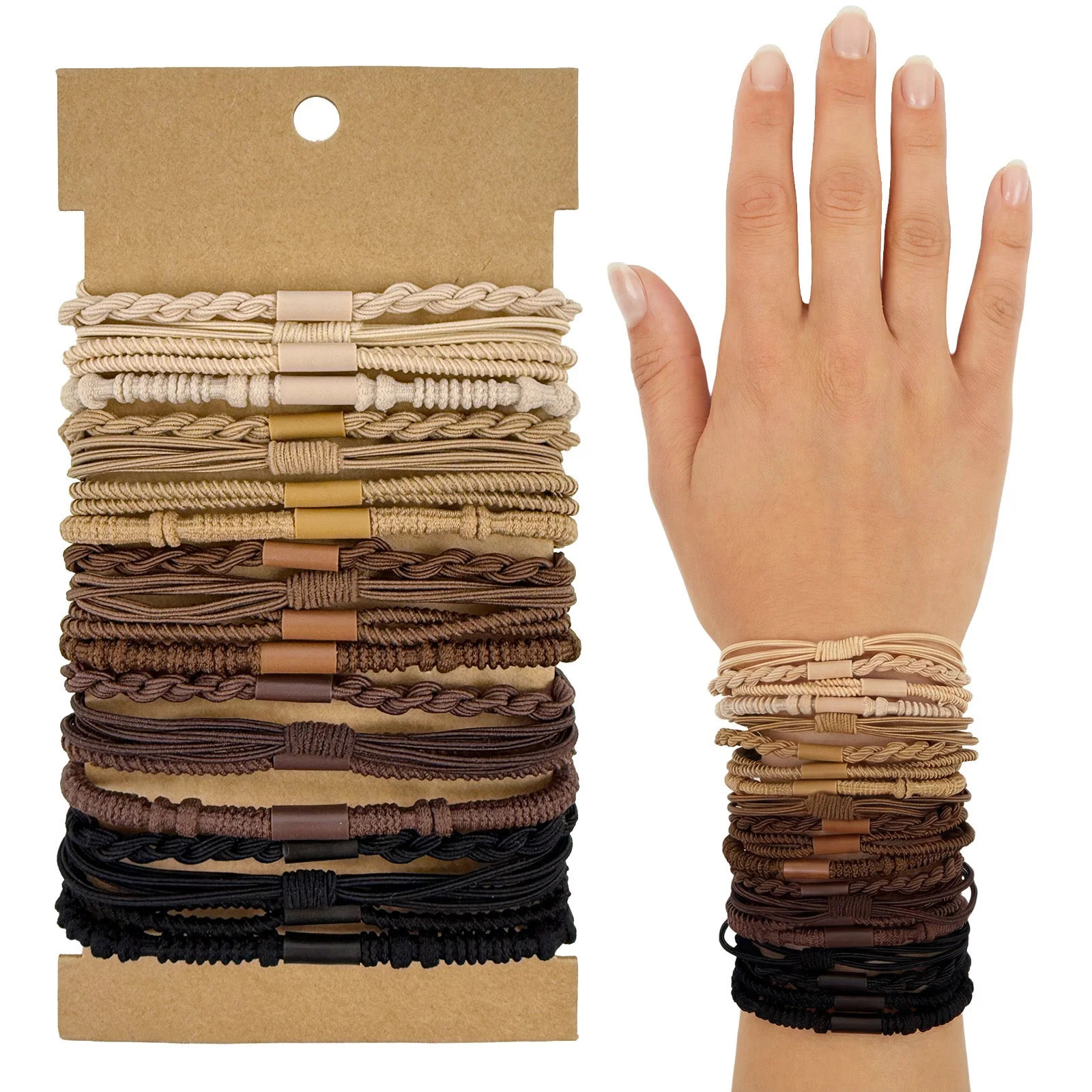 allydrew Boho Hair Tie Bracelets for Women, No Damage Elastic Hair Bands, Hair Accessories for Thick and Thin Ponytails (20pcs), Neutral - Walmart.com | Walmart (US)