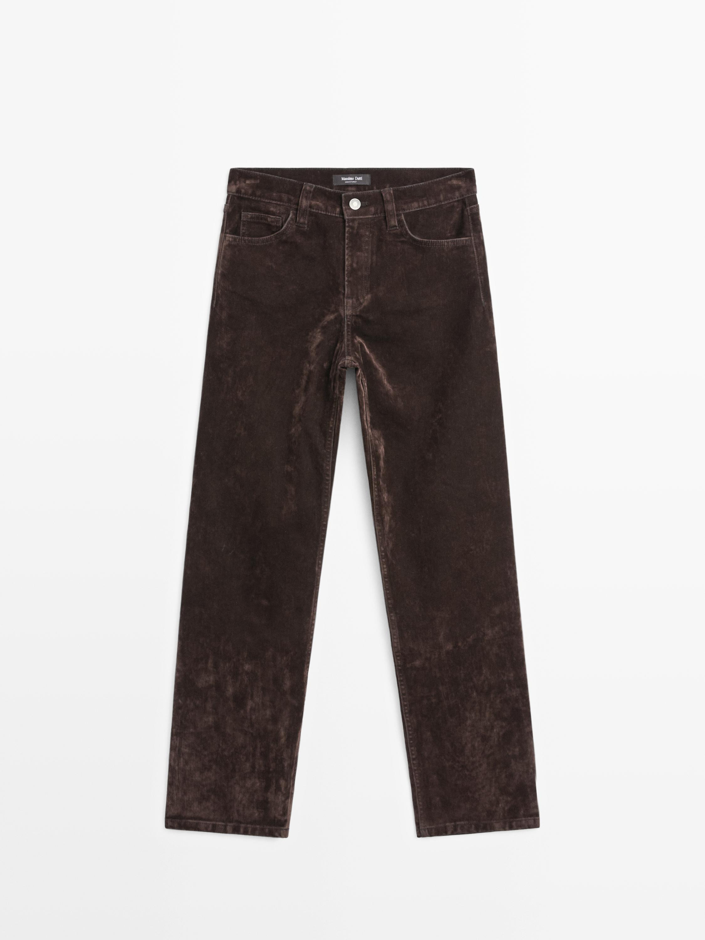 Straight-leg mid-rise flocked jeans | Massimo Dutti UK