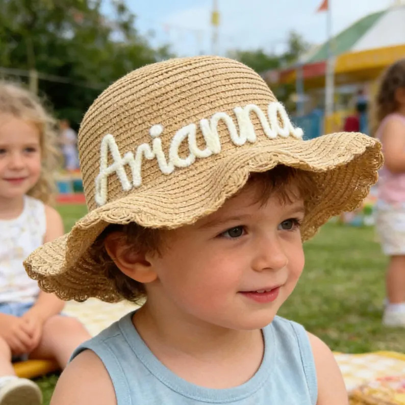 Custom Name Straw Sun Hat, Personalized Baby Sun Hat, Embroidered Summer Hat for Toddler, Beach H... | Etsy (Global)