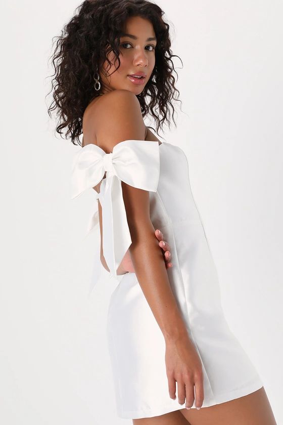Perfectly Forever White Off-the-Shoulder Bow Mini Dress | Lulus (US)