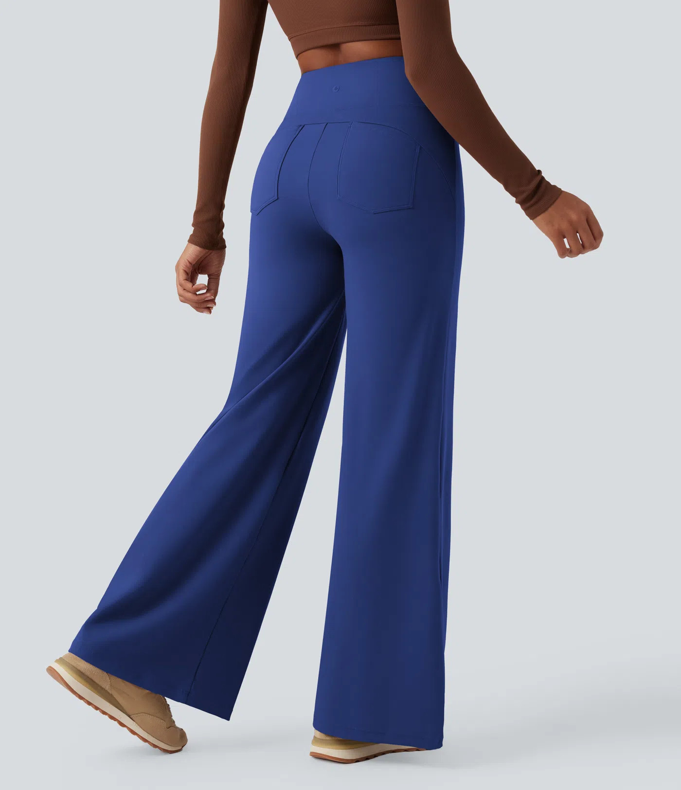 DayStretch High Waisted Tummy Control Wide Leg Baggy Yoga Pants with Pockets | HALARA