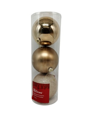 For Living Shatterproof Decoration Ball Christmas Ornament Set, Gold, 6-in, 3-pc | Canadian Tire