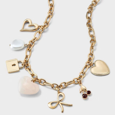 Charm Heart Necklace - A New Day™ Gold/Multi | Target