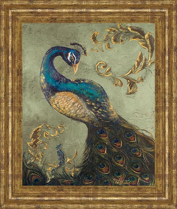 Classy Art Peacock On Sage Il by Tiffany Hakimipour Framed Print Wall Art, Blue | Amazon (US)
