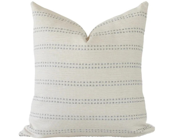 Cream and Blue Stripe Pillow Covers Modern Farmhouse Pillow - Etsy | Etsy (US)