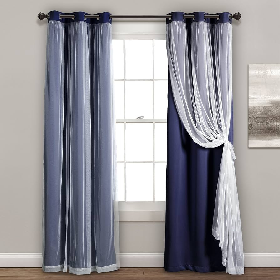 Lush Decor Sheer Grommet Curtains Panel with Insulated Blackout Lining, Room Darkening Window Cur... | Amazon (US)