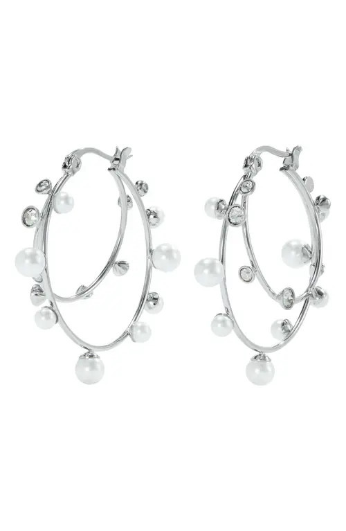 Tory Burch Crystal Double Hoop Earrings in Tory Silver /Pearl /Crystal at Nordstrom | Nordstrom