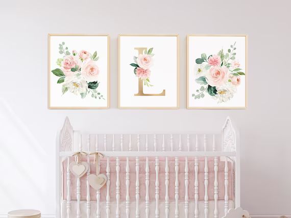 Baby Gift Baby Shower Gift Personalized Blush Nursery Art Set of 3 Girl Nursery Decor Pale Pink M... | Etsy (US)