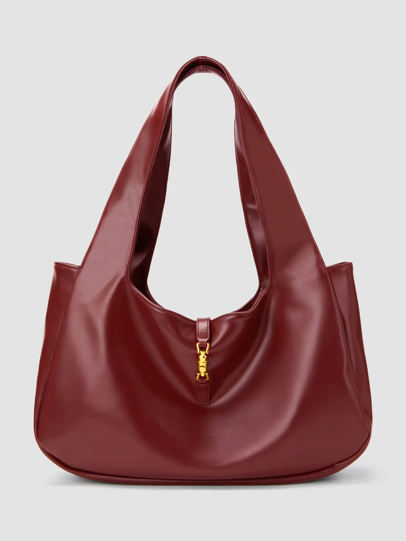 Faux Leather Fabric PUSH-LOCK DECOR FAUX LEATHER TOTE BAG For Daily Casual Work | Cider