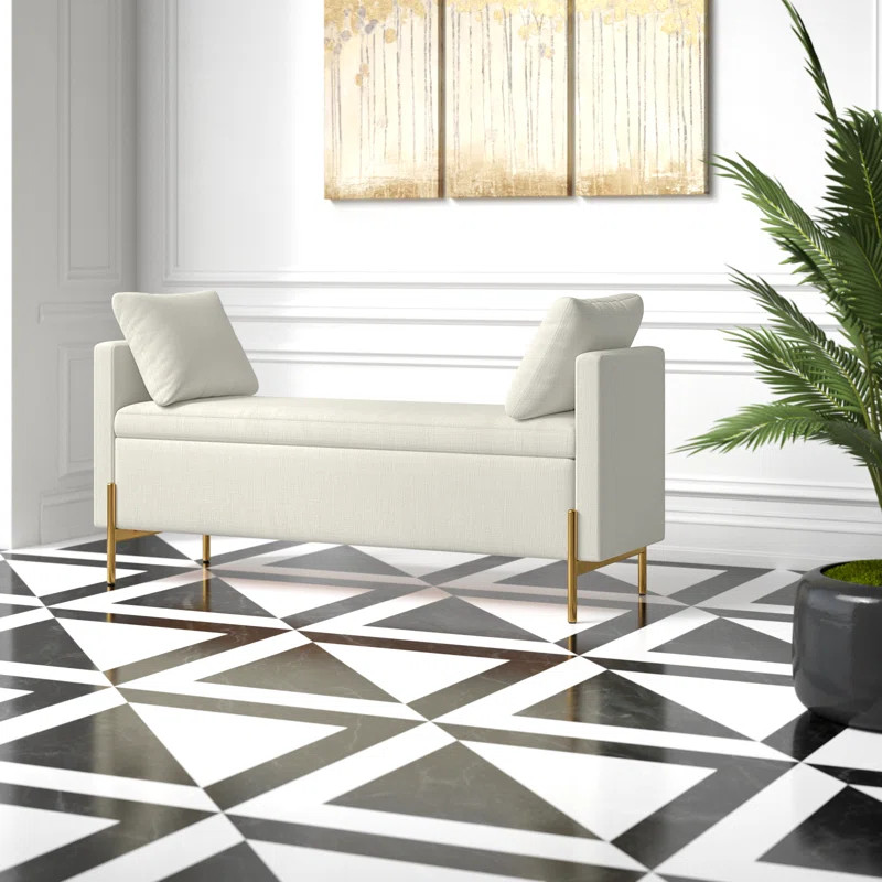 Louvenia 56''W Velvet Upholstered Flip Top Bench with Subdivided Storage and Toss Pillows | Wayfair North America