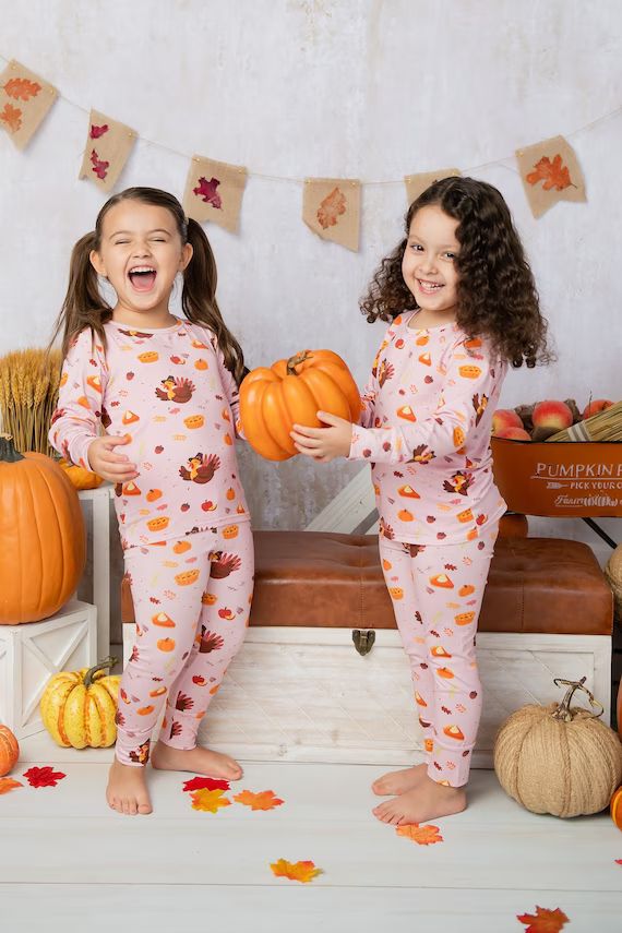Girls Thanksgiving Pajamas/ Matching Sibling Thanksgiving - Etsy | Etsy (US)