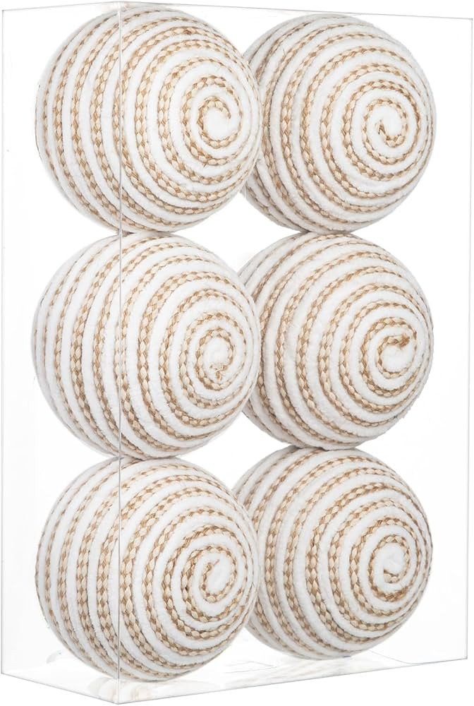 Briful 3.94'' Christmas Balls Ornament Set, 6PCS Large White and Tan Rope Decorative Yarn Balls X... | Amazon (US)