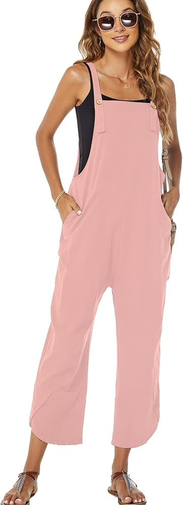 Flygo Women's Casual Cotton Wide Leg Overalls Baggy Rompers Jumpsuit with Pockets | Amazon (US)