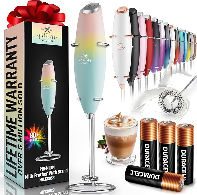 Zulay Kitchen Powerful Milk Frother Wand With 4 AA Duracell Batteries - Ultra Fast Handheld Drink... | Amazon (US)