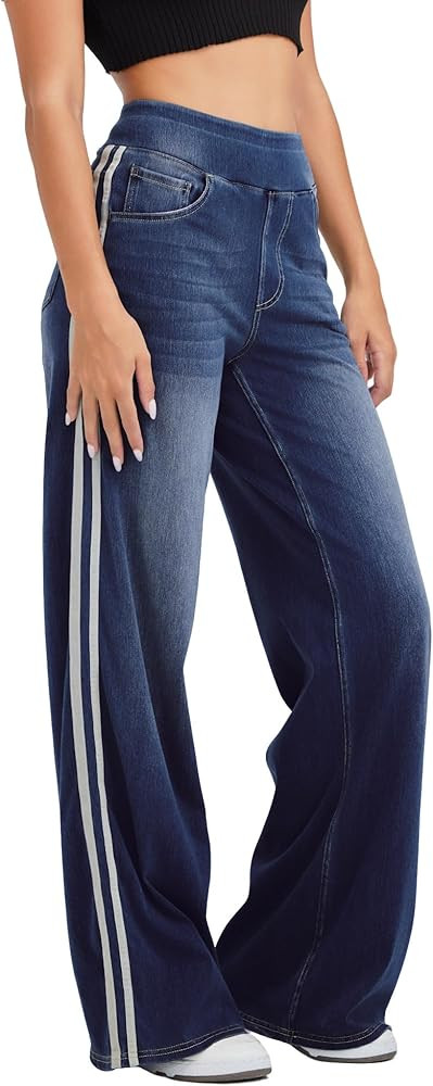 Wide Leg Jeans for Women,Unique Color Block Design,High-Waisted Straight Cut,High Elasticity Bagg... | Amazon (US)