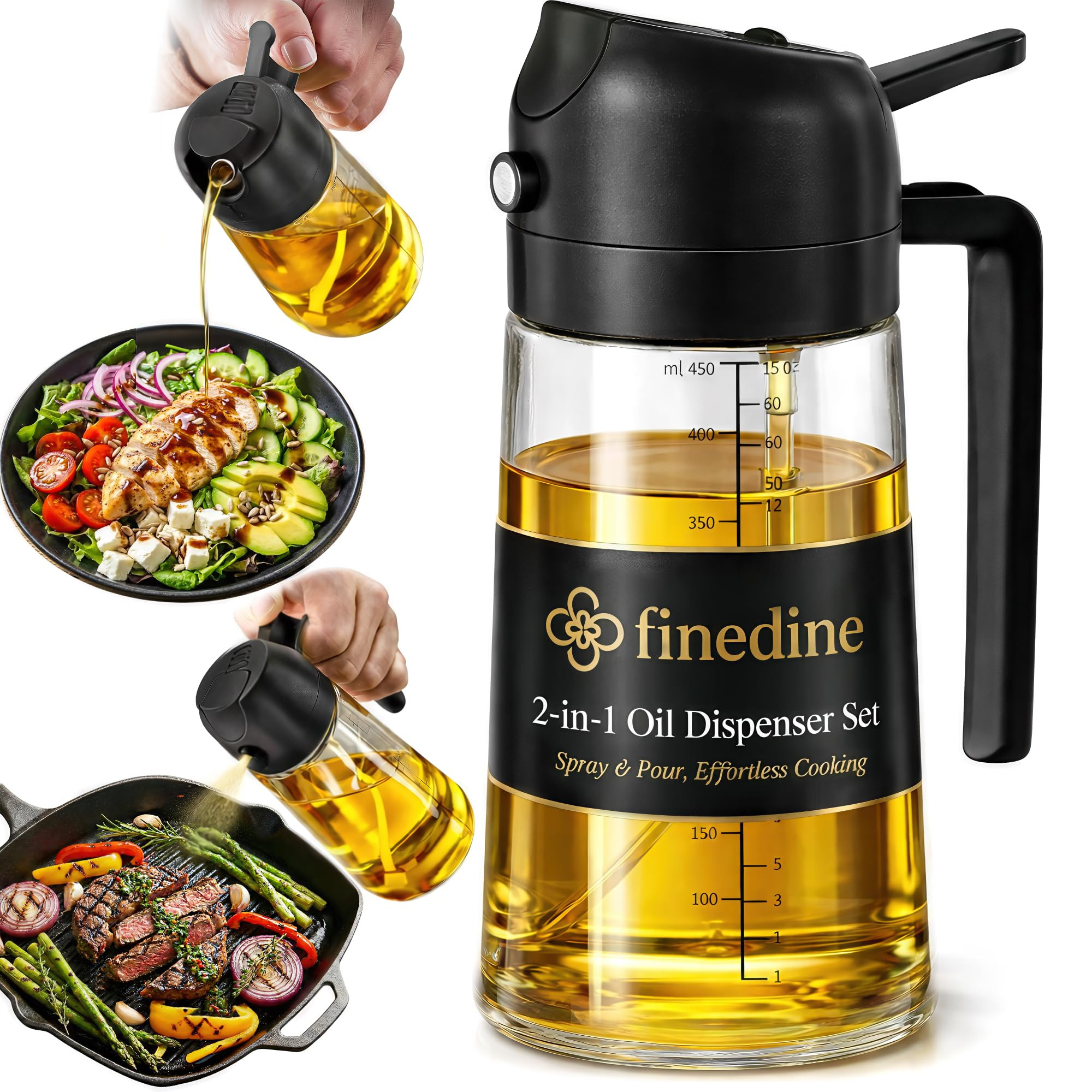 FineDine 16oz Olive Oil Sprayer for Cooking, 2 in 1 Olive Oil Dispenser Bottle for Kitchen, Air F... | Amazon (US)