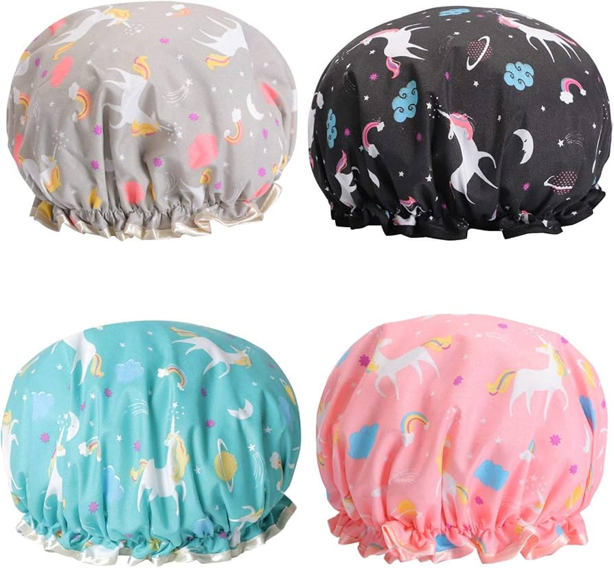 Unicorn Shower Caps, Double Layers Bath Hat for Women Girls to Cover Long and Thick Hair, Reusabl... | Amazon (US)