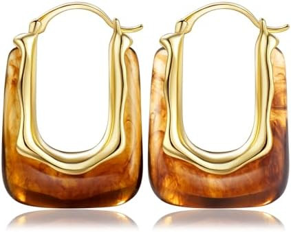 Resin Gold Hoop Earrings Chunky Statement Acrylic Huggie Dangle Fun Jewelry | Amazon (US)